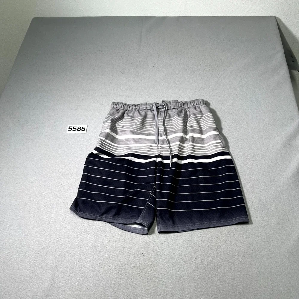 U.S. Apparel Swimming Trunks‎ Shorts Mens Large Black Gray Striped Mesh Lined